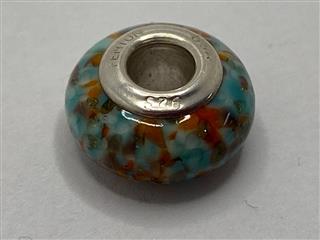 Fenton 925 USA Sterling Silver Hand Painted Art Glass Charm- Cherokee Bead